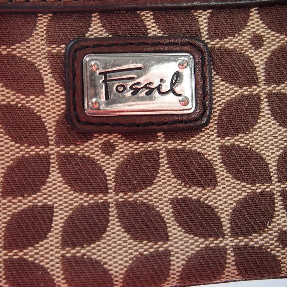 Fossil Signature Brown Zip Cardholder/Keychain, Y2k